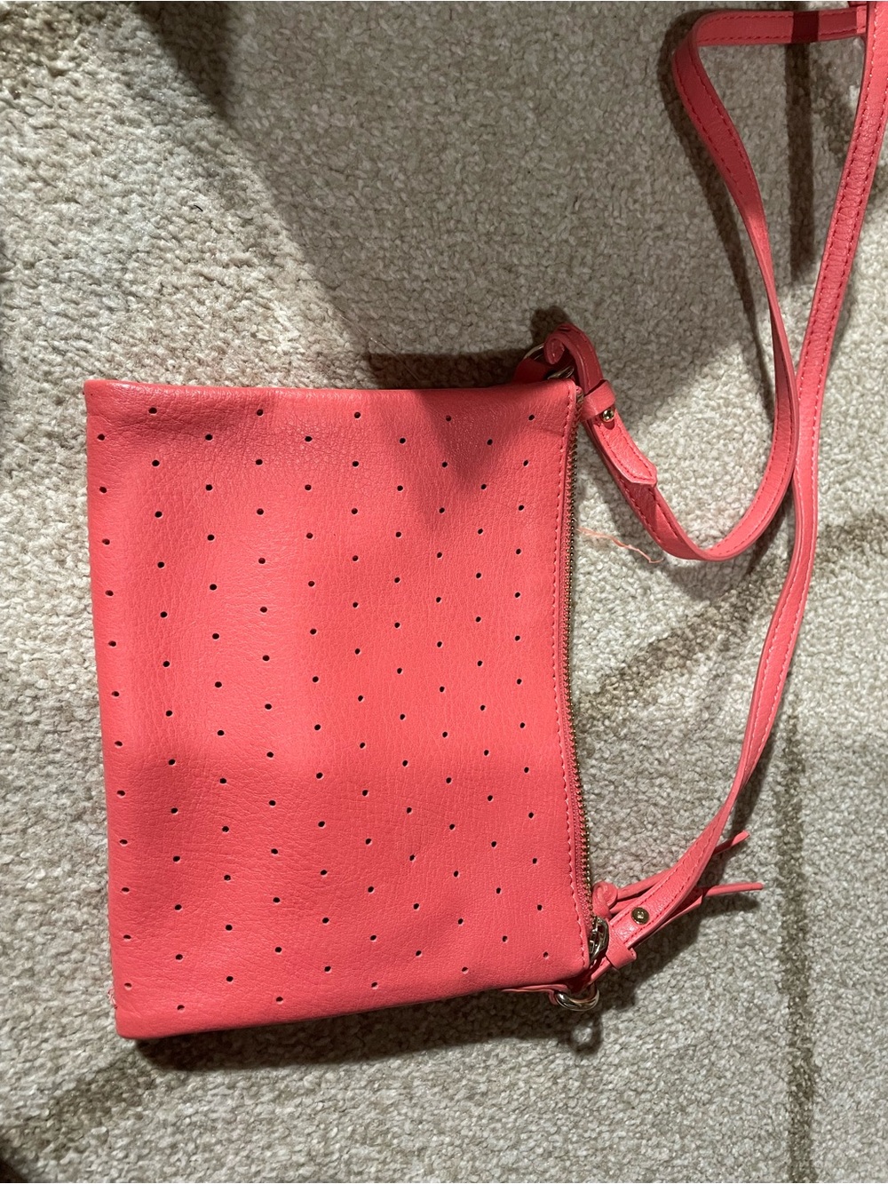 Coral Crossbody Bag with Perforated Detail - Unbranded